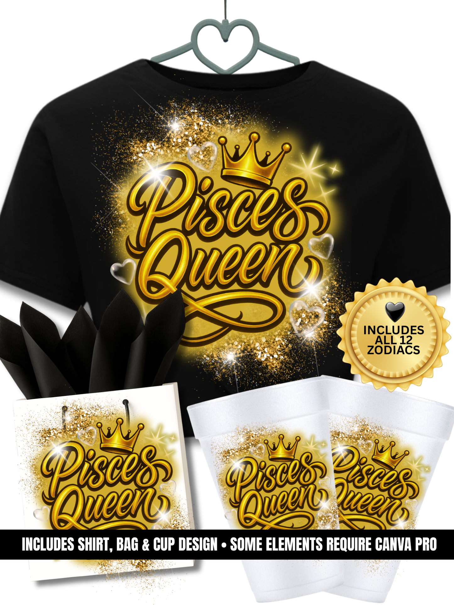 Zodiac bundle gold glitter design