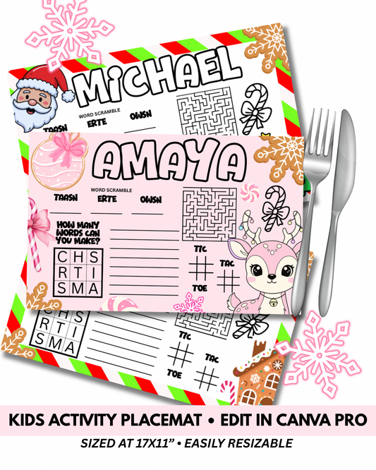 Kids Placemat Activity Sheet Templates