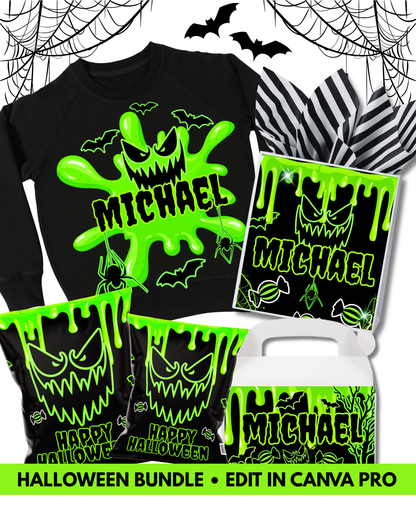 Neon Slime Halloween Template Bundle