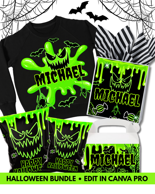 Neon Slime Halloween Template Bundle