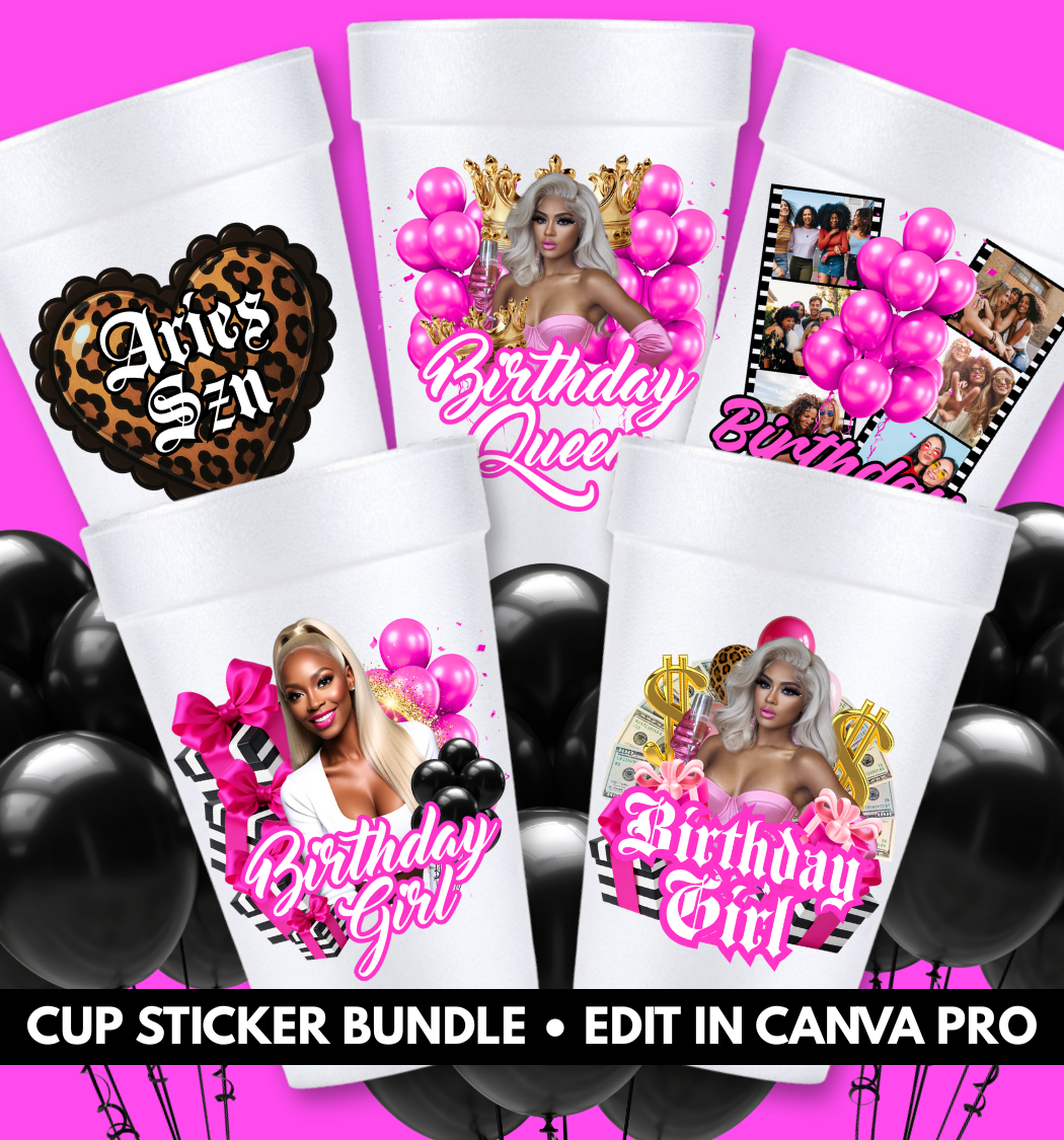 Birthday Cups & Fans Template Bundle