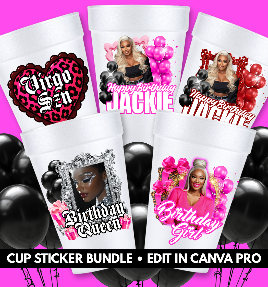 Birthday Cups & Fans Template Bundle