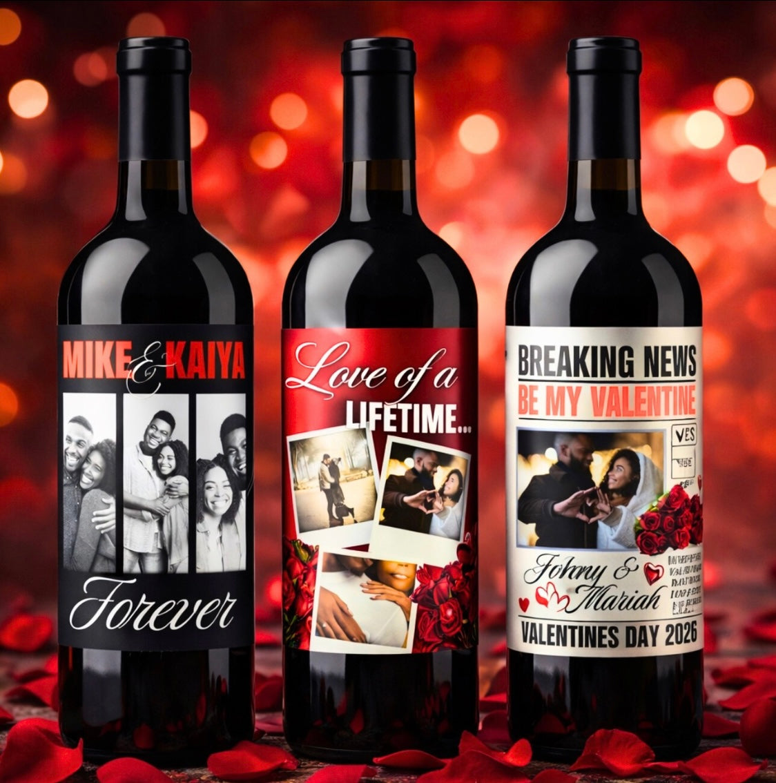 Valentine Wine Labels - Set of 3